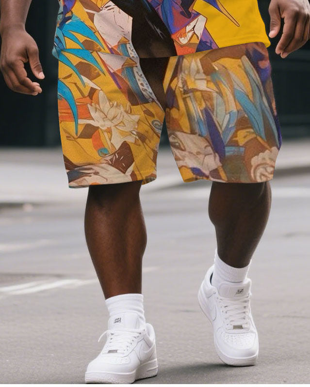 Big & Tall Geometric Graphic T-Shirt Shorts Set for big men view 3