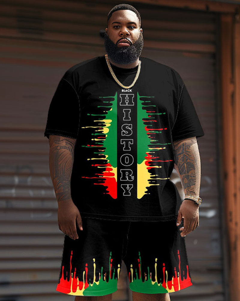 Big & Tall Black Juneteenth T-Shirt Shorts Set for big men view 1