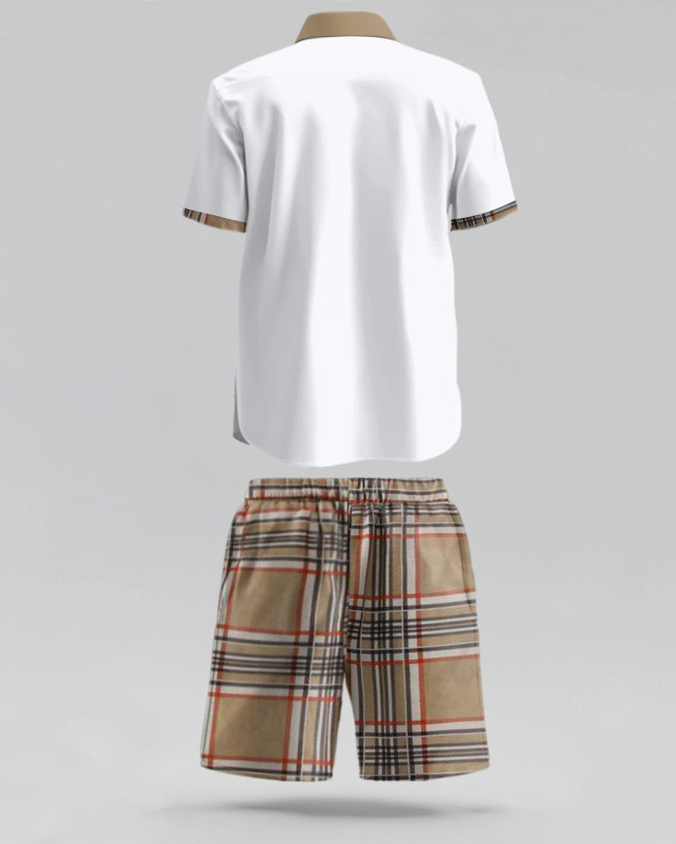 Big & Tall Colorblock Plaid T-Shirt Shorts Set for big men view 2