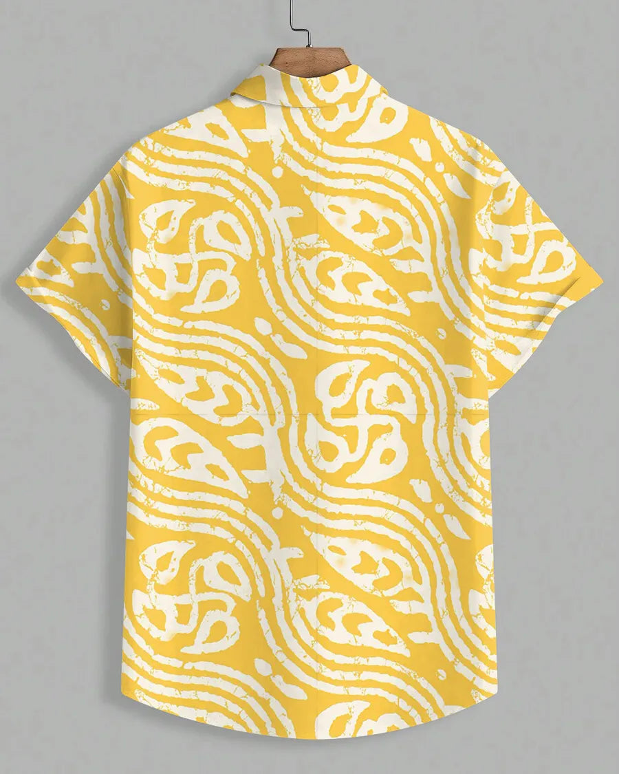 Big & Tall Yellow Hawaiian Graphic Short Sleeve Shirt for big men view 3