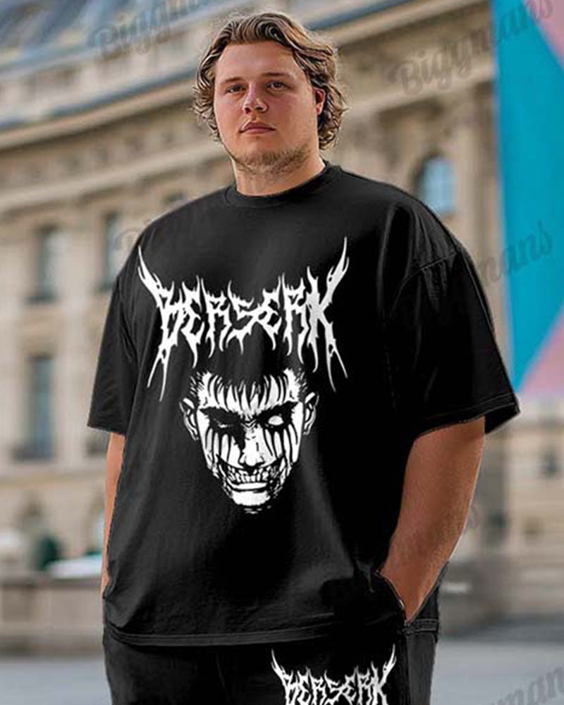 Big & Tall Black Graphic Graffiti T-Shirt Pants Set for big men view 2