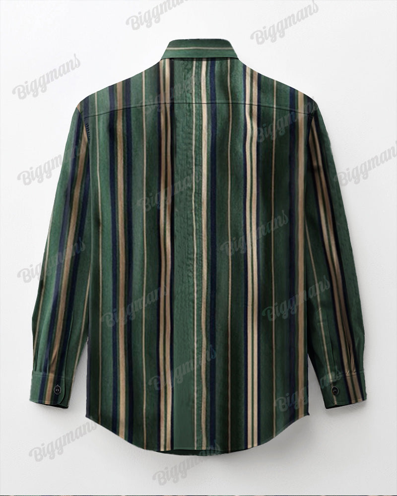 Big & Tall Green Yellow Striped Long Sleeve Shirt for big men view 3