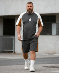 Big & Tall Gray Graphic Patchwork T-Shirt Shorts Set for big men view 1
