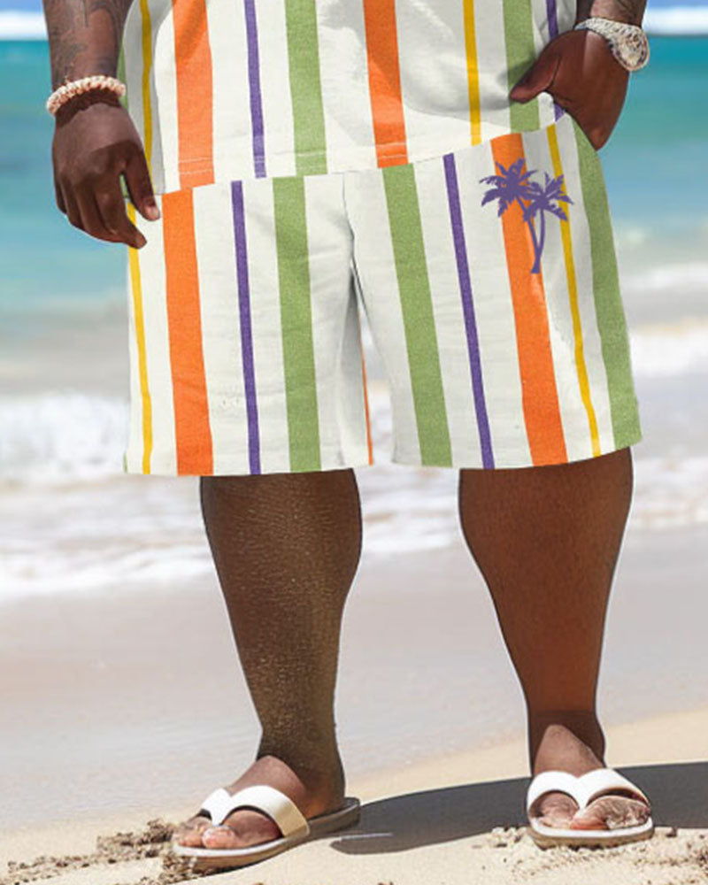Big & Tall Hawaiian Striped T-Shirt Shorts Set for big men view 4