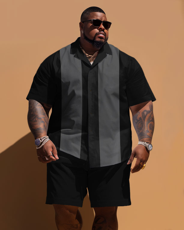 Big & Tall Colorblock Striped T-Shirt Shorts Set for big men view 1
