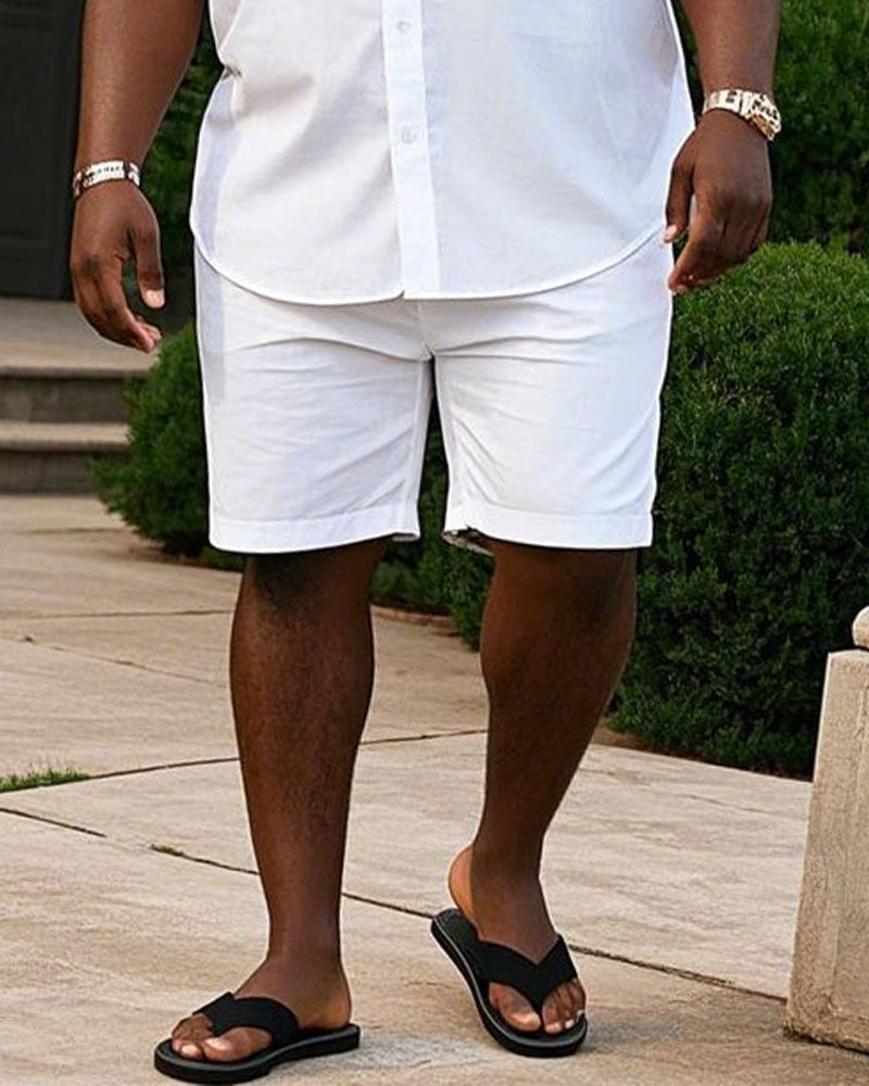 Big & Tall White Hawaiian T-Shirt Shorts Set for big men view 4