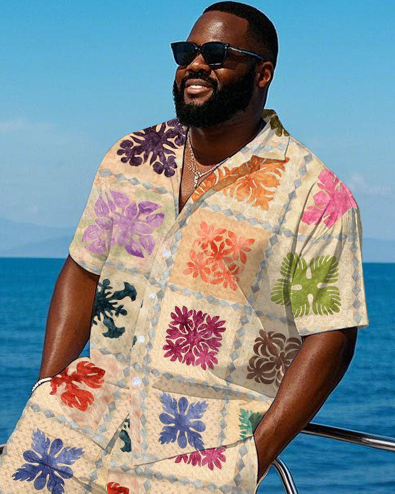 Big & Tall Hawaiian Graphic T-Shirt Shorts Set for big men view 2