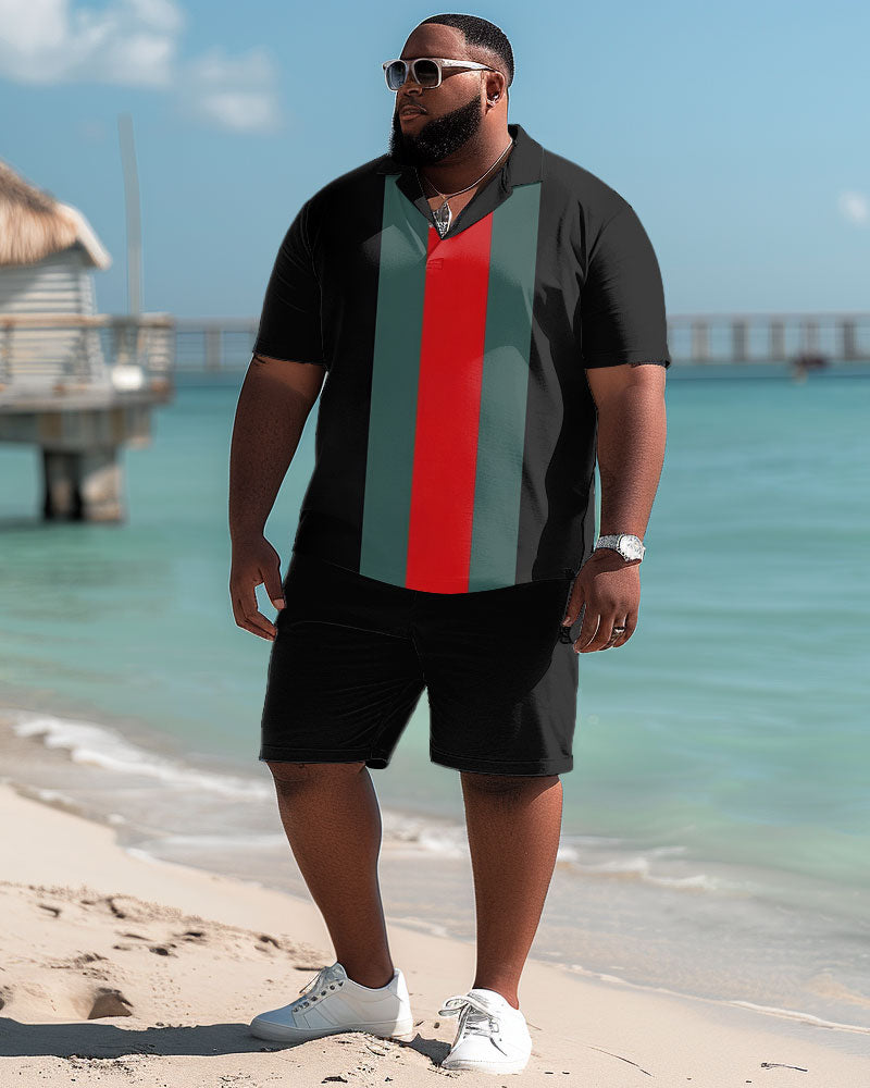 Big & Tall Colorblock Striped Graphic Polo Shorts Set for big men view 2