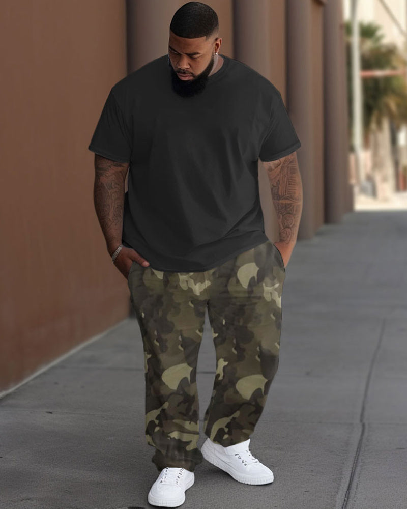 Big & Tall Solid Color Camouflage T-Shirt Pants Set for big men view 1