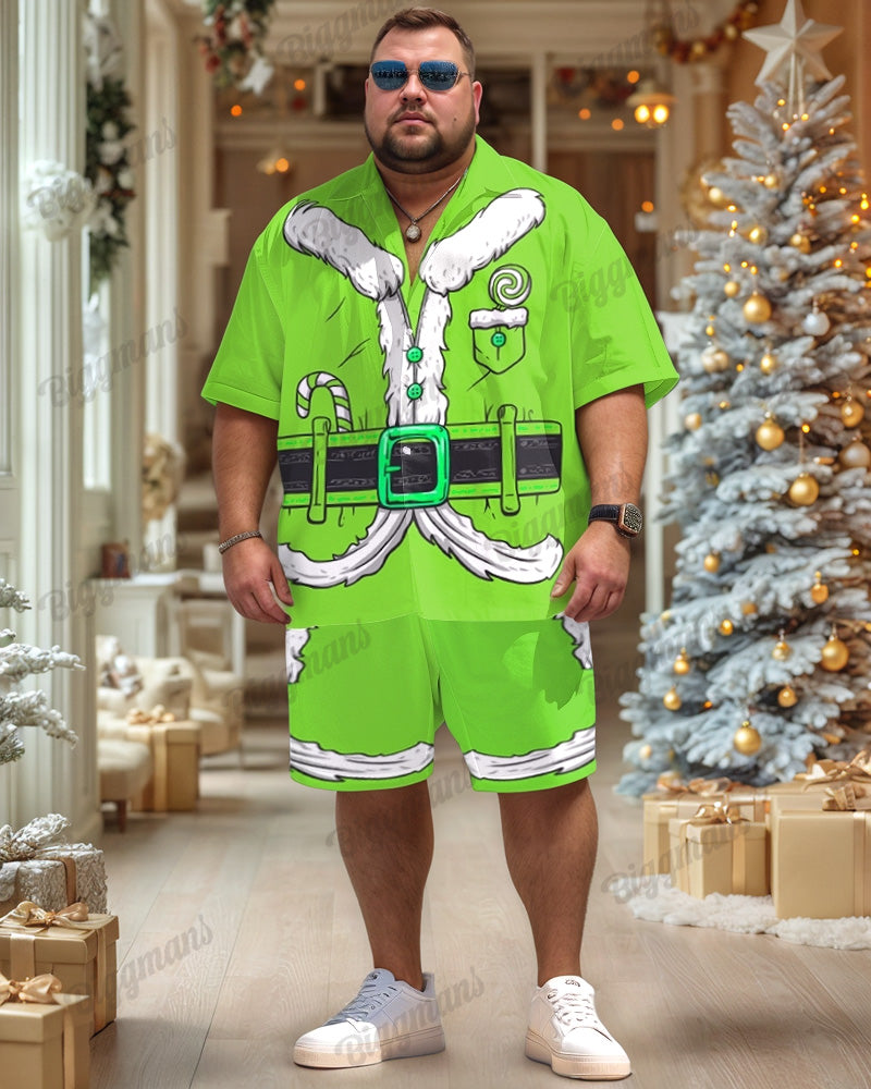 Big & Tall Green Streetwear T-Shirt Shorts Set for big men view 1