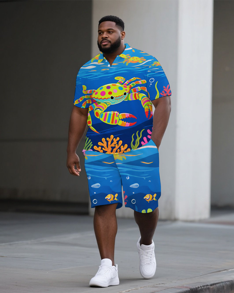 Big & Tall Geometric Polo Shorts Set for big men view 1