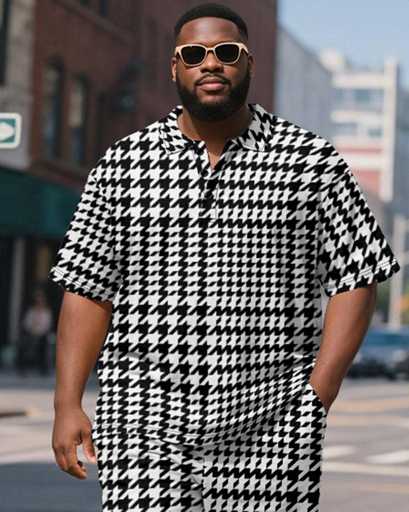 Big & Tall Black Graphic Polo Shorts Set for big men view 3