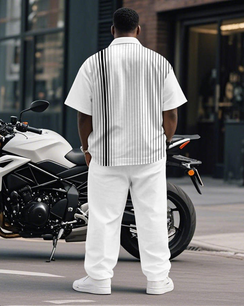 Big & Tall Gray Gradient Striped T-Shirt Pants Set for big men view 4