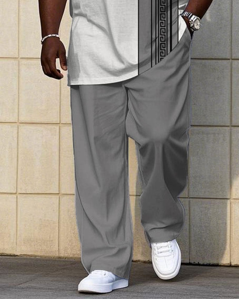 Big & Tall White Gray Patchwork T-Shirt Pants Set for big men view 3