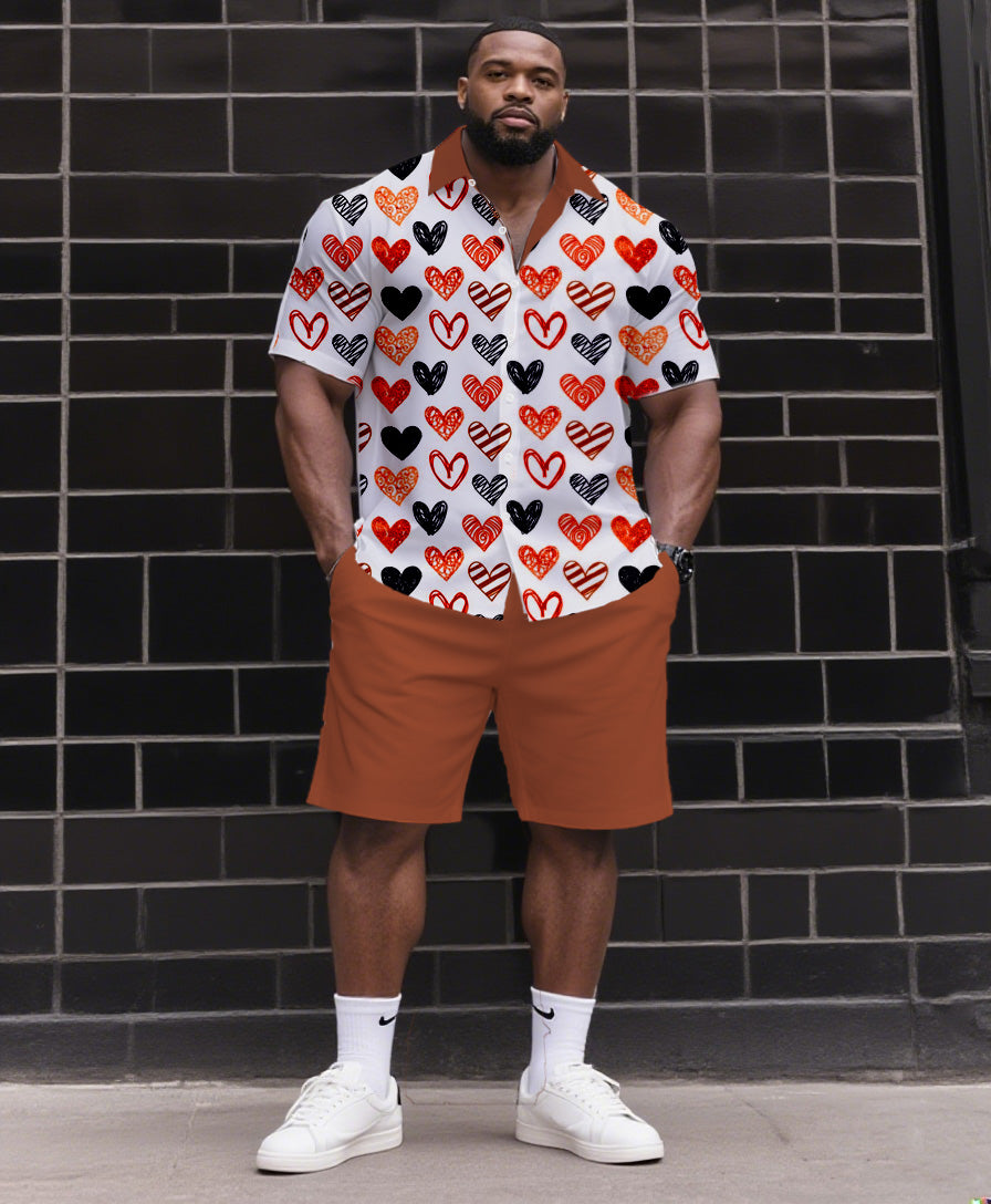 Big & Tall Hawaiian Colorblock T-Shirt Shorts Set for big men view 1