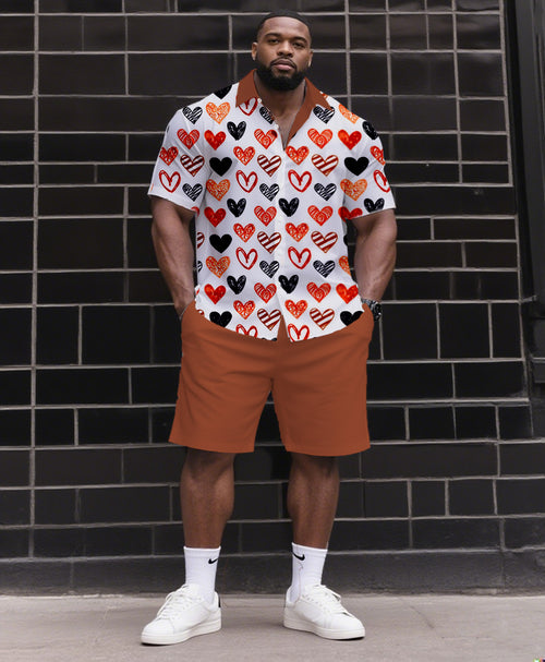 Big & Tall Hawaiian Colorblock T-Shirt Shorts Set for big men view 1