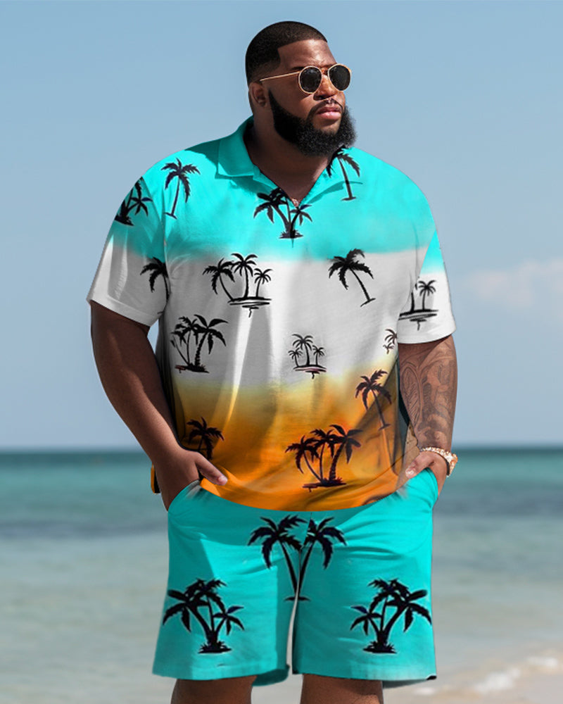 Big & Tall Hawaiian Colorblock T-Shirt Shorts Set for big men view 1
