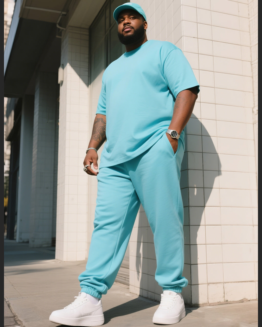 Big & Tall Solid Color T-Shirt Pants Set for big men view 9