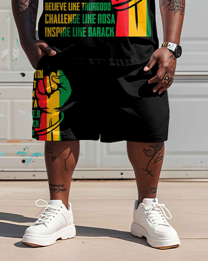 Big & Tall Black Graphic T-Shirt Shorts Set for big men view 3