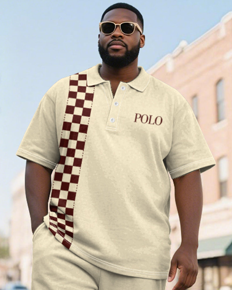 Big & Tall Plaid Graphic Polo Shorts Set for big men view 2