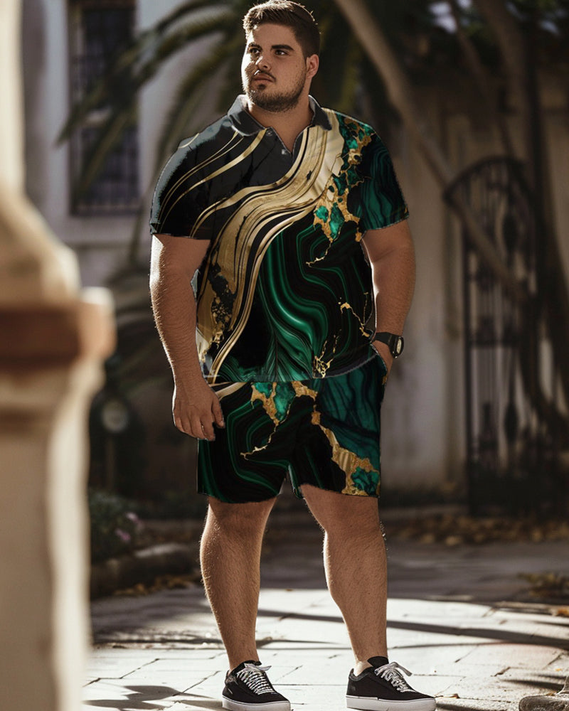 Big & Tall Green Graphic T-Shirt Shorts Set for big men view 1