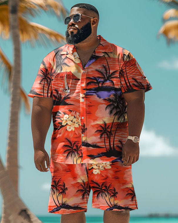 Big & Tall Hawaiian Gradient T-Shirt Shorts Set for big men view 1