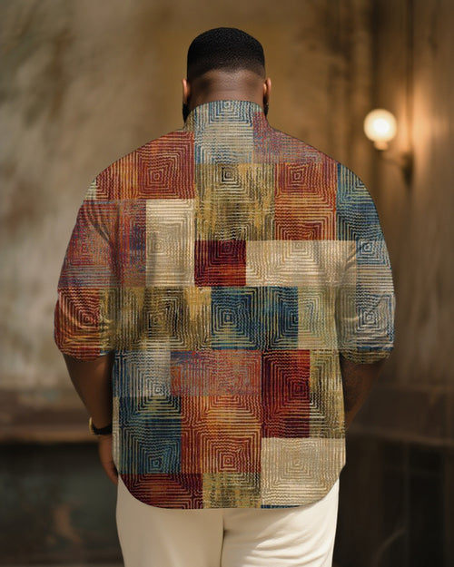 Big & Tall Graphic Patchwork Long Sleeve Shirt for big men view 2