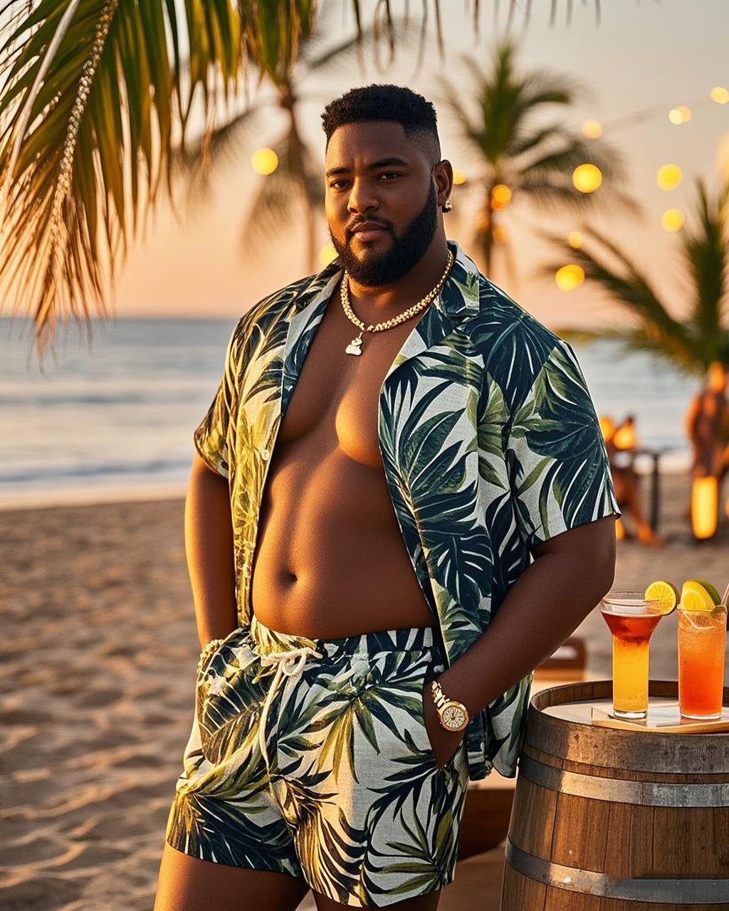 Big & Tall Hawaiian T-Shirt Pants Set for big men view 1