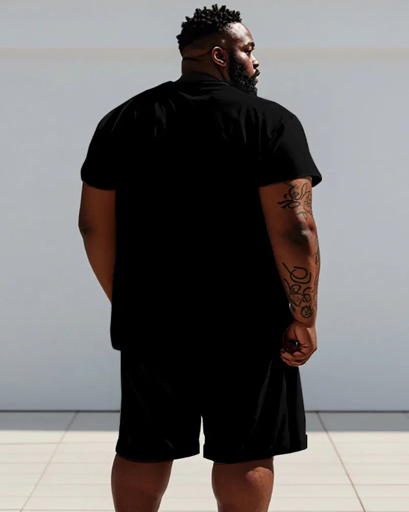 Big & Tall Red Graphic Streetwear T-Shirt Shorts Set for big men view 4