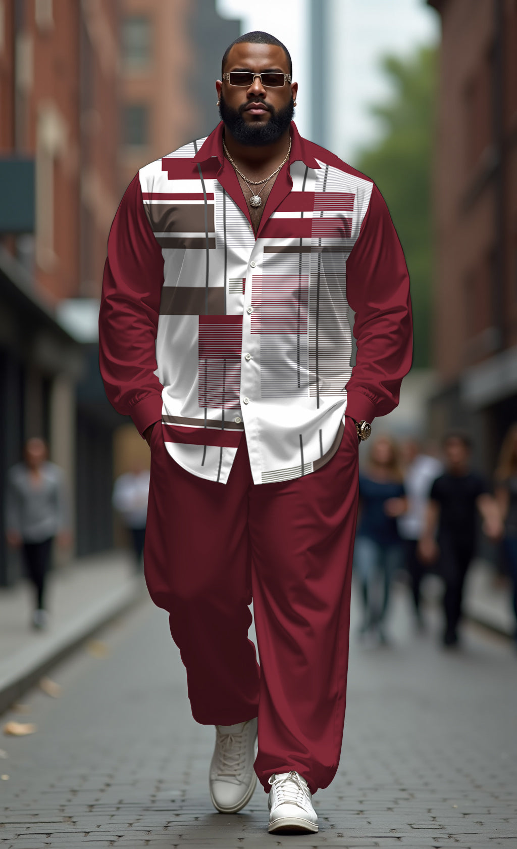 Big & Tall Red Gradient Shirt Pants Set for big men view 2