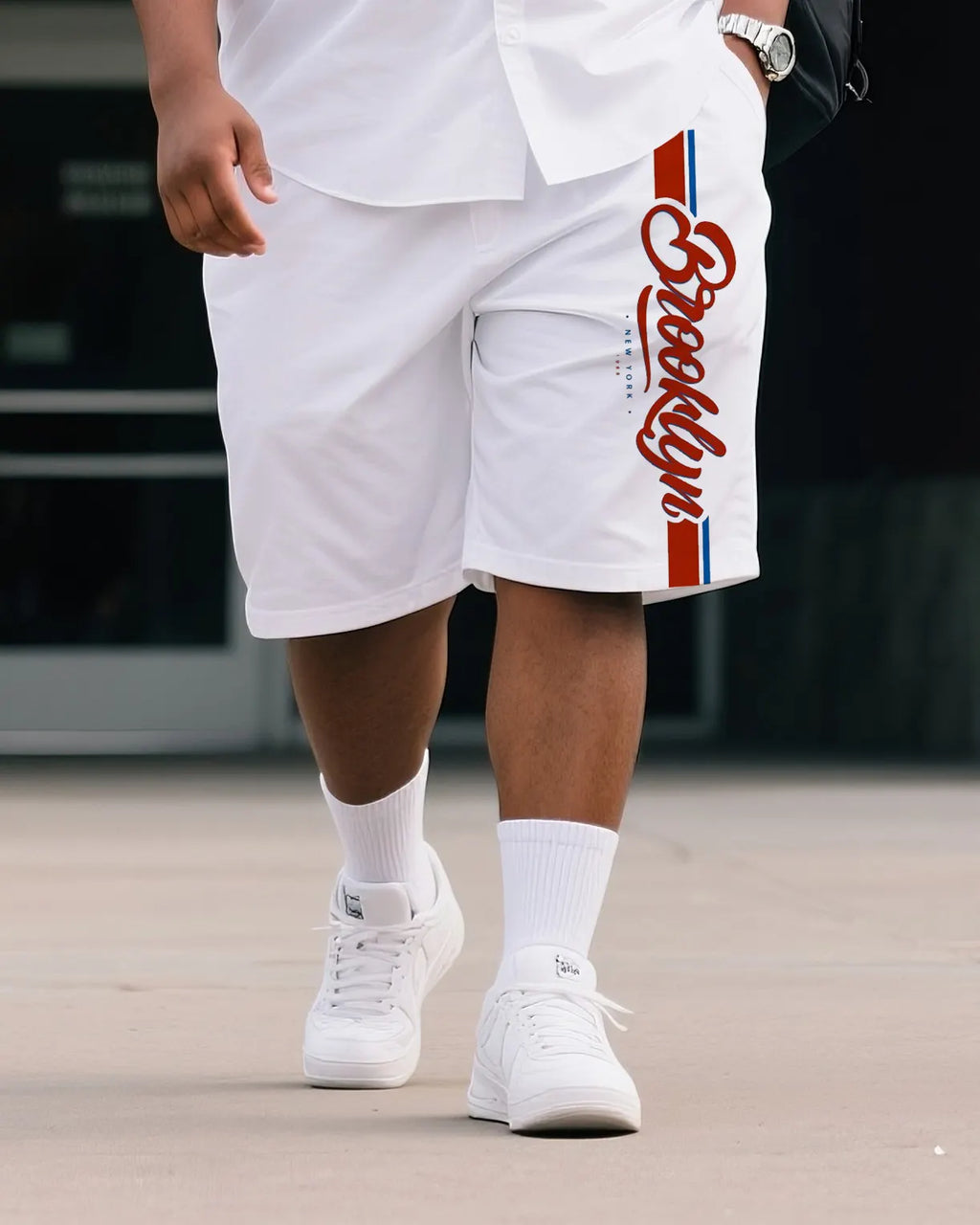 Big & Tall Colorblock Geometric T-Shirt Shorts Set for big men view 3