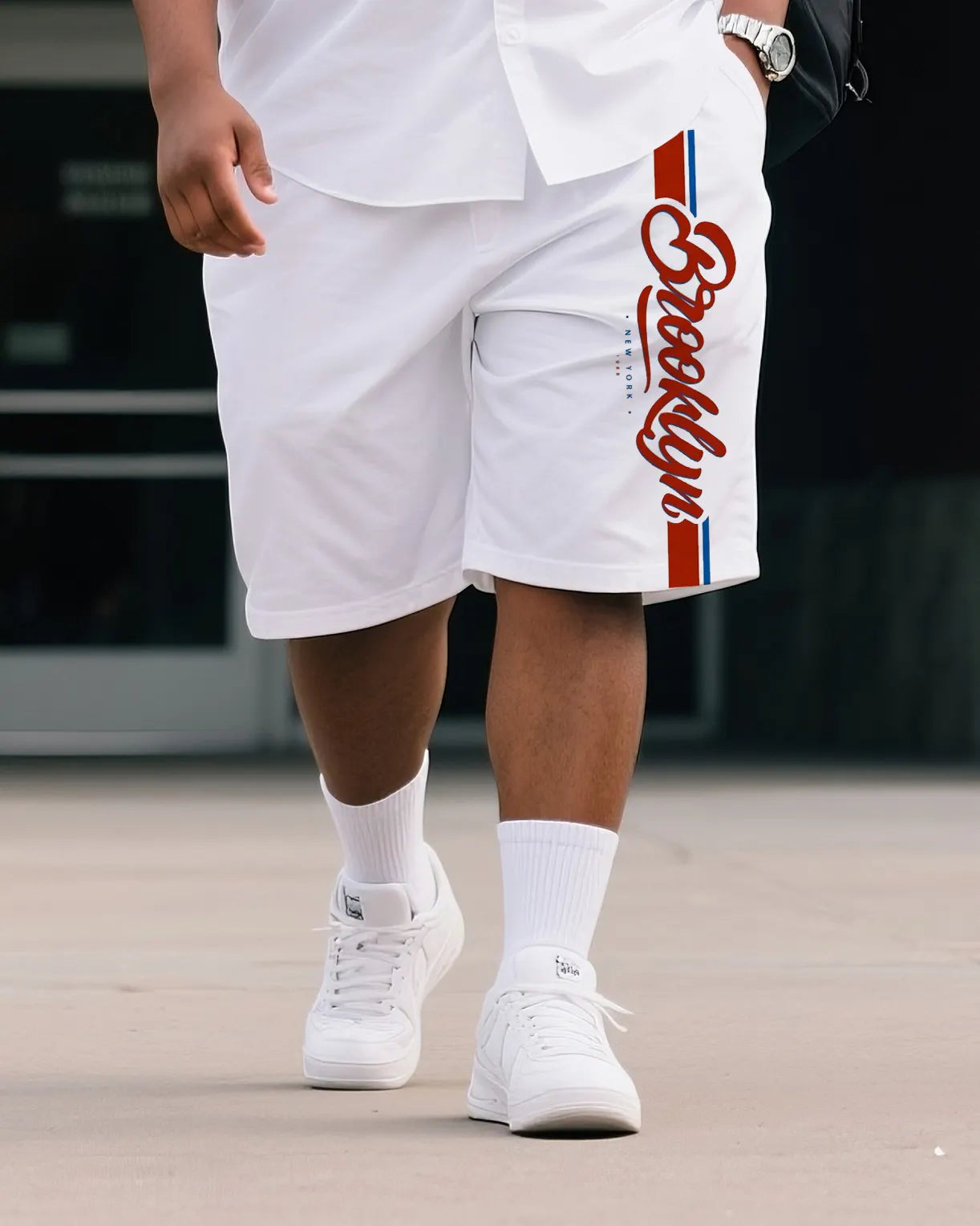 Big & Tall Colorblock Geometric T-Shirt Shorts Set for big men view 3