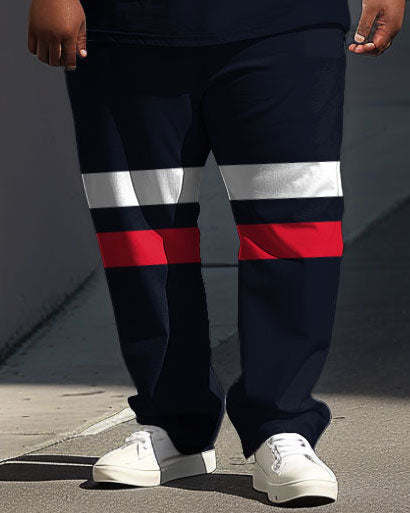 Big & Tall Striped Graphic Streetwear Two-piece Set for big men view 3