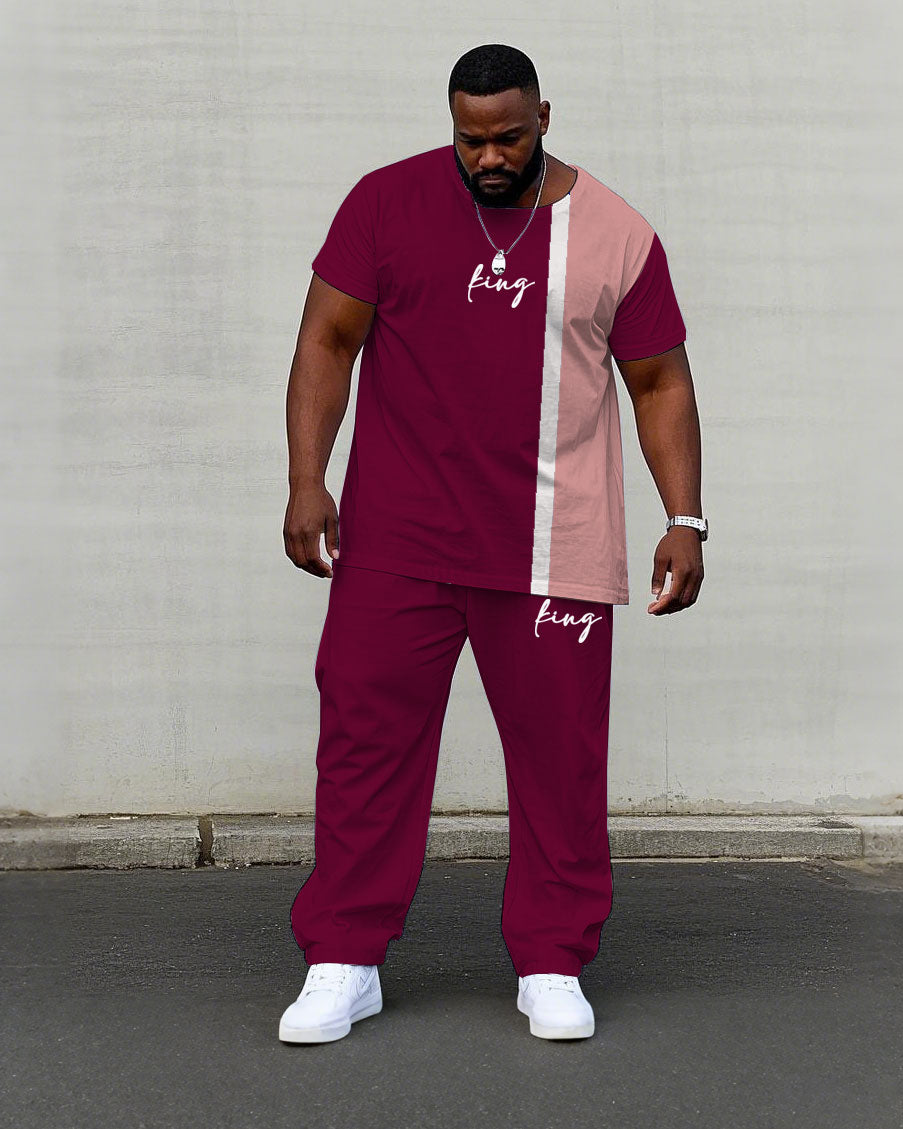 Big & Tall White Blue Colorblock T-Shirt Pants Set for big men view 5