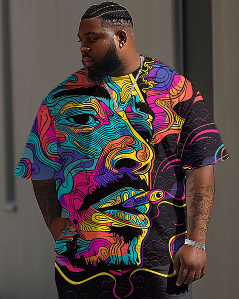 Big & Tall Geometric Graphic T-Shirt Pants Set for big men view 2