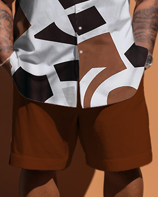 Big & Tall Geometric T-Shirt Shorts Set for big men view 3