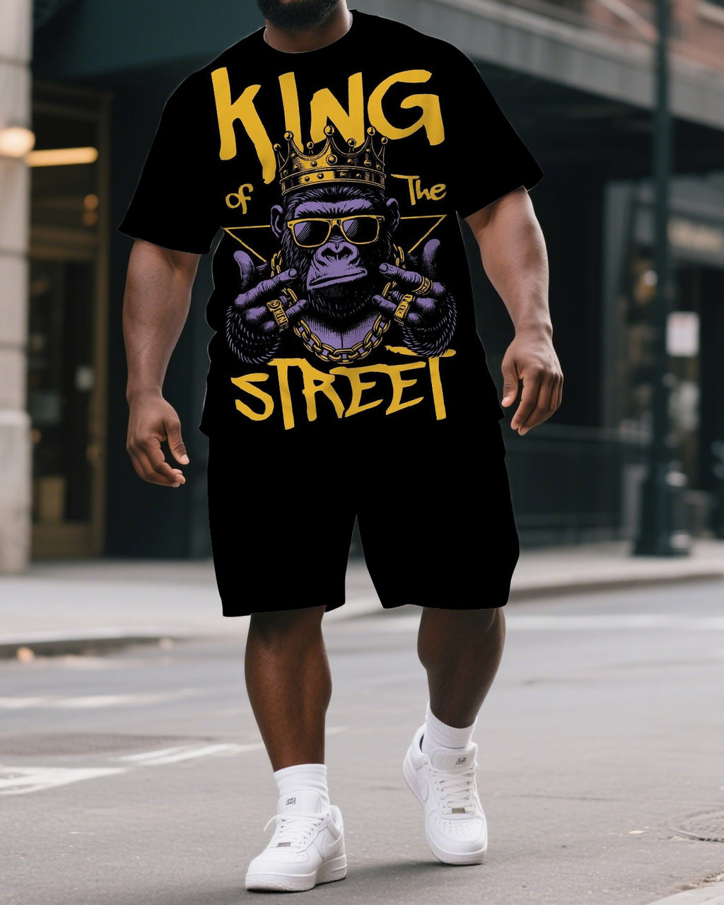 Big & Tall Graphic Streetwear T-Shirt Shorts Set for big men view 1