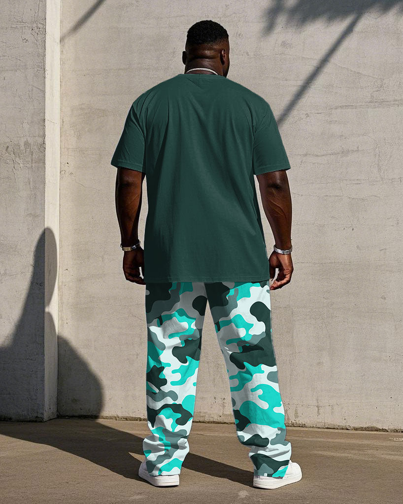 Big & Tall Green Camouflage T-Shirt Pants Set for big men view 4