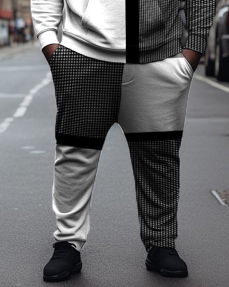 Big & Tall Black White Hoodie Sweatpants Set for big men view 3