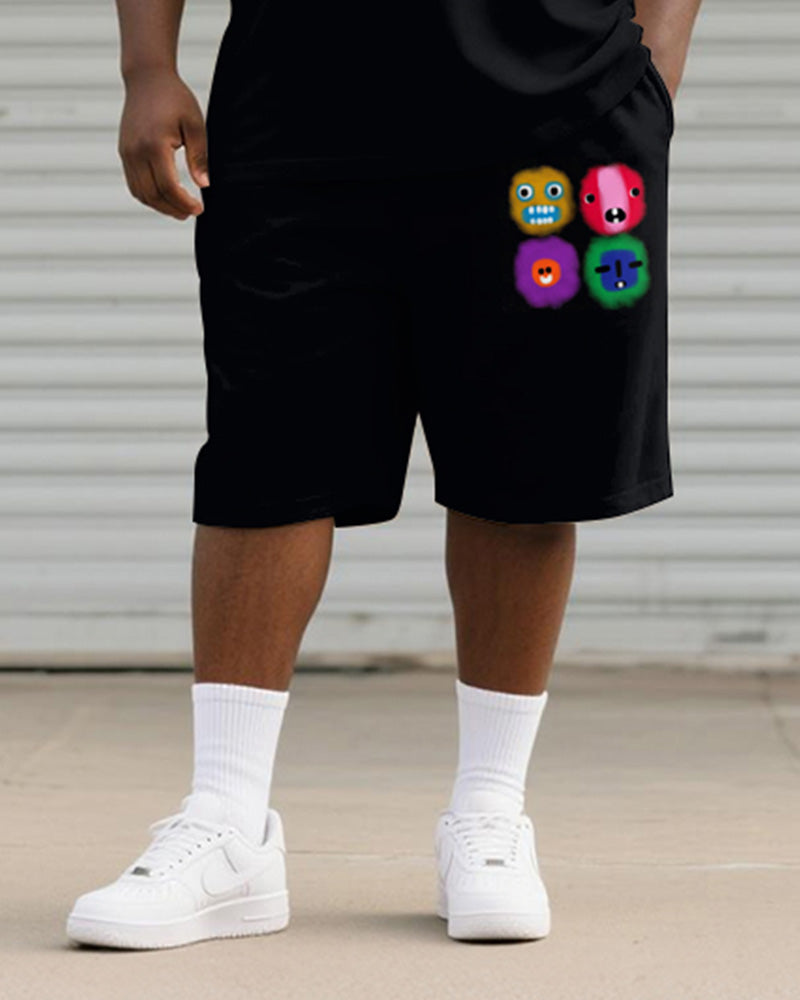 Big & Tall Black Graphic Graffiti T-Shirt Shorts Set for big men view 3
