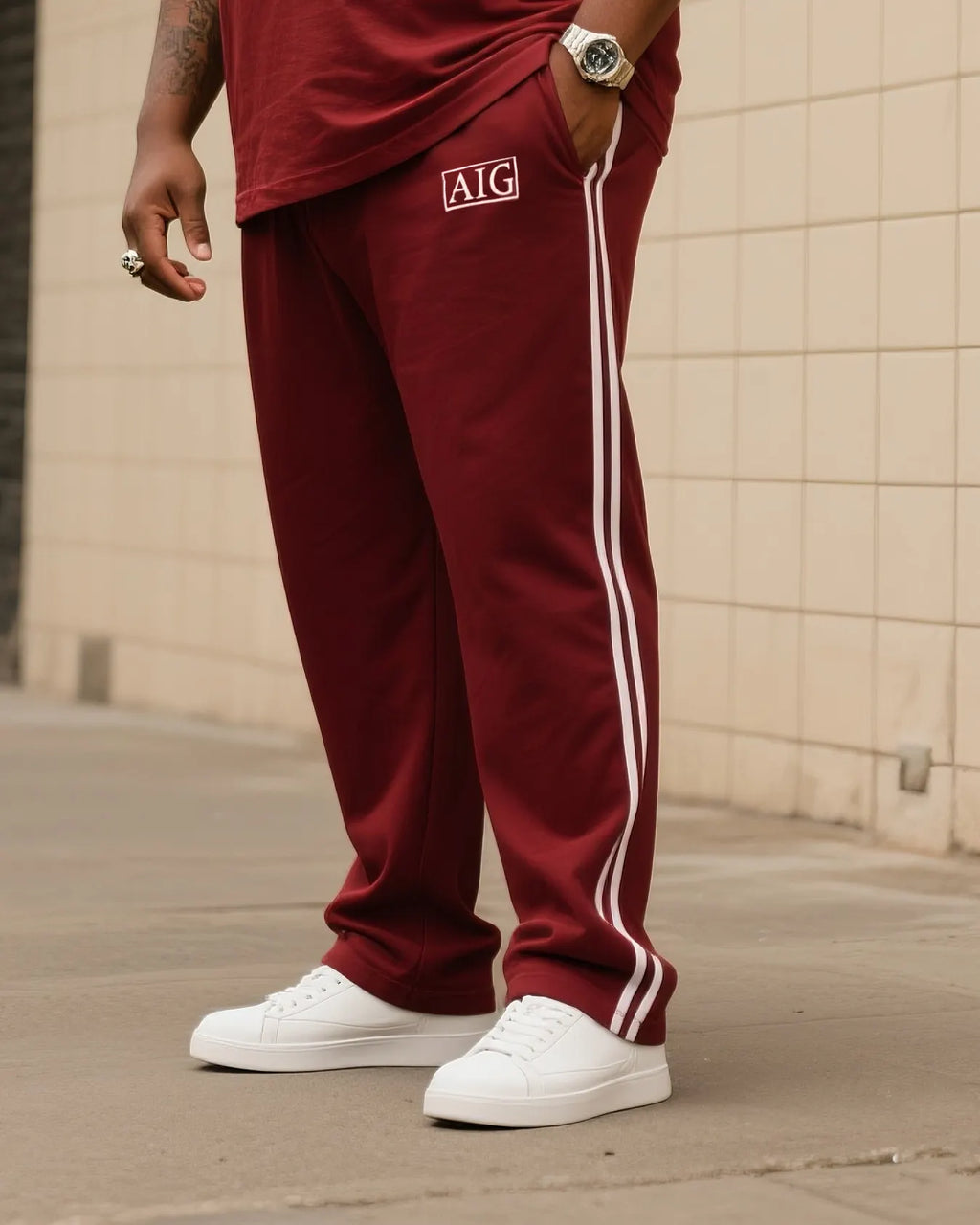 Big & Tall Striped Athletic T-Shirt Pants Set for big men view 3