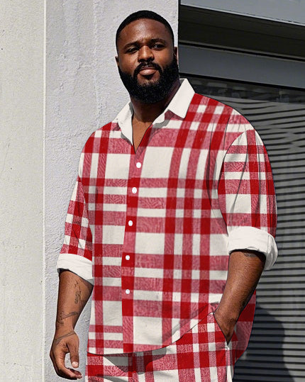 Big & Tall Red Plaid T-Shirt Pants Set for big men view 2