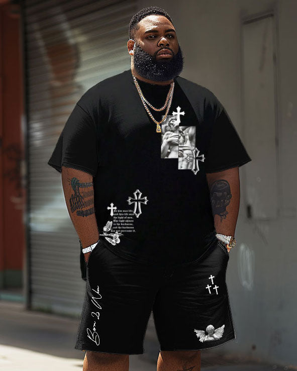 Big & Tall Graphic Streetwear T-Shirt Shorts Set for big men view 1