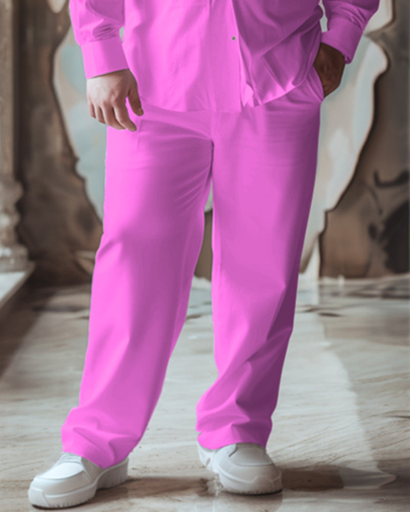 Big & Tall Pink Solid Color Two-piece Set for big men view 3