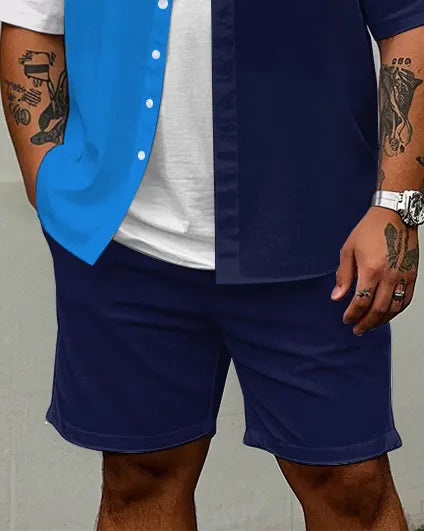 Big & Tall Colorblock Graphic T-Shirt Shorts Set for big men view 3