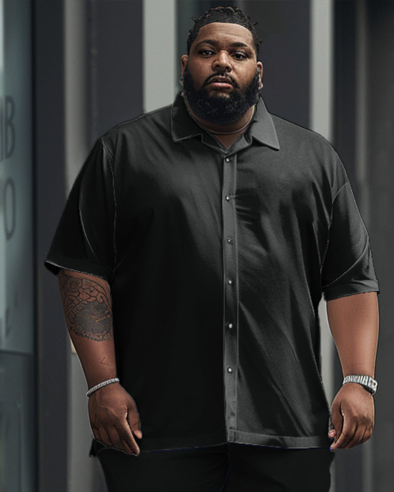 Big & Tall Black Solid Color T-Shirt Pants Set for big men view 2