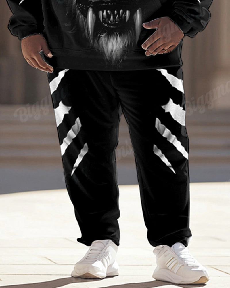 Big & Tall Black White Graphic Hoodie Sweatpants Set for big men view 3