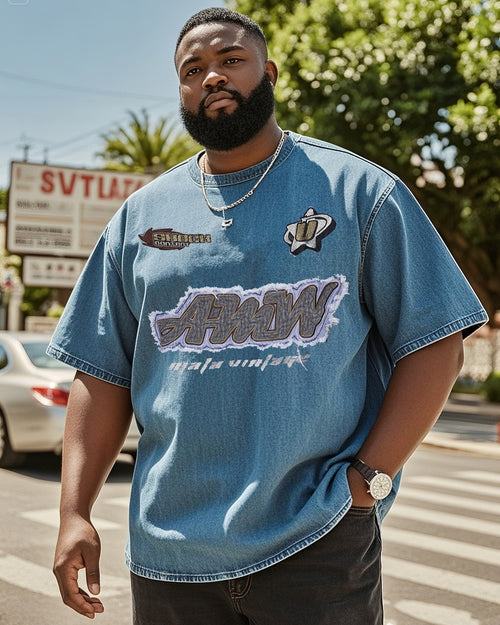 Big & Tall Denim Washed Graphic T-Shirt for big men