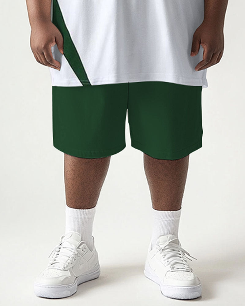 Big & Tall Green Geometric Graphic T-Shirt Shorts Set for big men view 3
