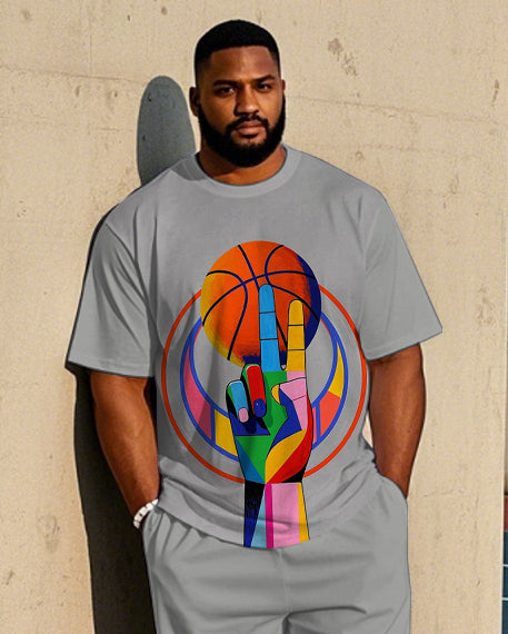 Big & Tall Colorblock T-Shirt Pants Set for big men view 2